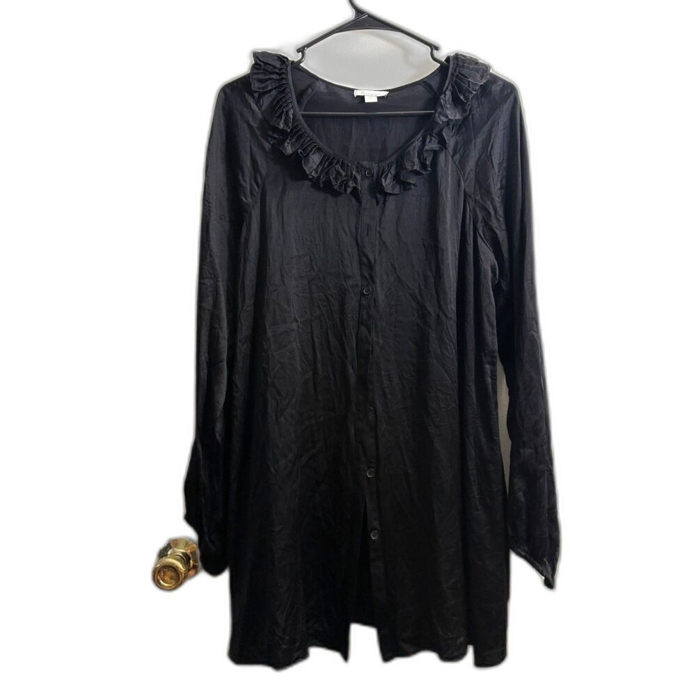 Women's Garnett Hill 100% Silk Ruffle Collar Button Down Tunic Size 12